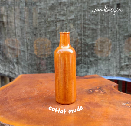 WOODENESIA Vas Bunga Aesthetic Bahan Kayu Mahoni Asli Ornamen Pot Aestetik Kode Rio