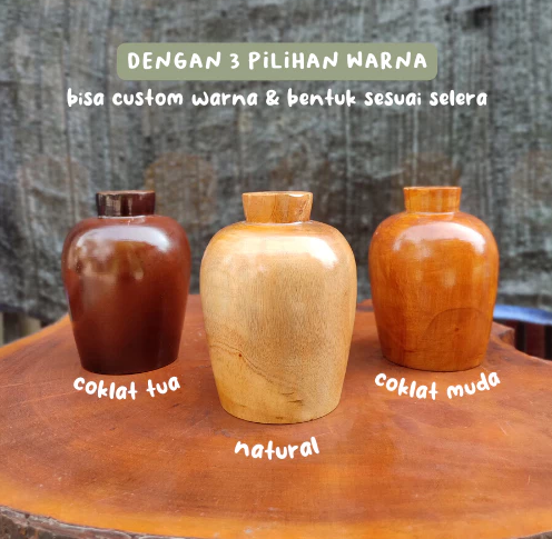 WOODENESIA Vas Bunga Aesthetic Hiasan Rumah Rustic Minimalis Estetik Kayu Mahoni Kode Denver