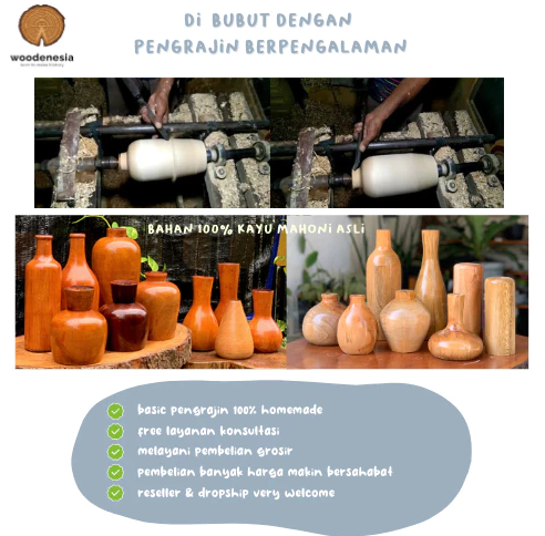 WOODENESIA Vas Bunga Aesthetic Hiasan Rumah Rustic Minimalis Estetik Kayu Mahoni Kode Denver