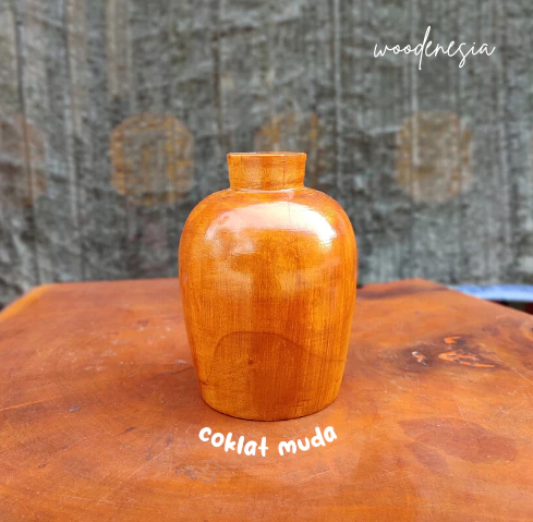 WOODENESIA Vas Bunga Aesthetic Hiasan Rumah Rustic Minimalis Estetik Kayu Mahoni Kode Denver