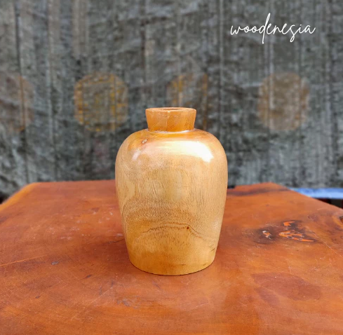 WOODENESIA Vas Bunga Aesthetic Hiasan Rumah Rustic Minimalis Estetik Kayu Mahoni Kode Denver