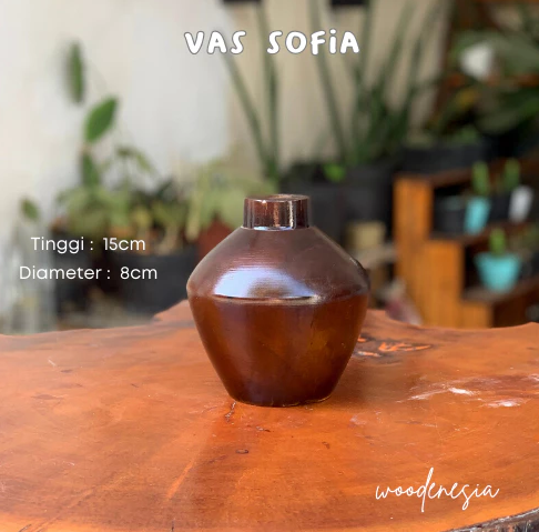 WOODENESIA Vas Bunga Kayu Mahoni Hiasan Dekorasi Rumah Souvenir Pot Mini Kering Kode Sofia