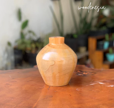 WOODENESIA Vas Bunga Kayu Mahoni Hiasan Dekorasi Rumah Souvenir Pot Mini Kering Kode Sofia