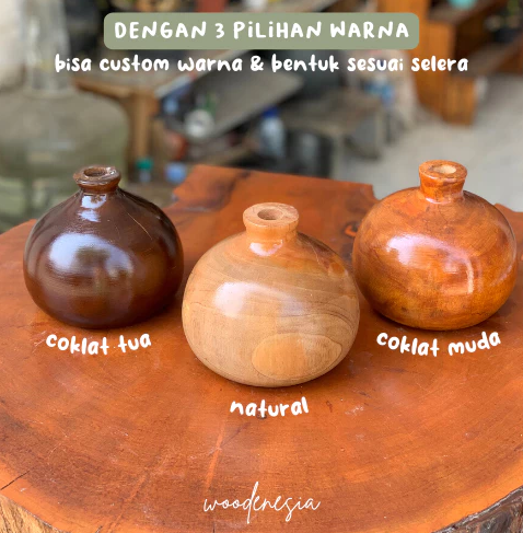 WOODENESIA Vas Bunga Kayu Mahoni Rustic Ornamen Aesthetic Souvenir Kado Pernikahan Kode Madrid