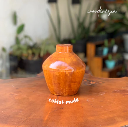 WOODENESIA Vas Bunga Kayu Mahoni Hiasan Dekorasi Rumah Souvenir Pot Mini Kering Kode Sofia