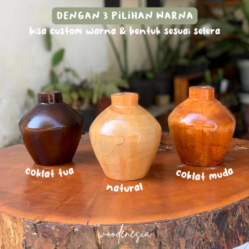 WOODENESIA Vas Bunga Kayu Mahoni Hiasan Dekorasi Rumah Souvenir Pot Mini Kering Kode Sofia