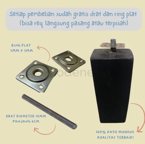 WOODENESIA Kaki Sofa Kotak Piramid Dipan Bahan Lemari Kayu Mahoni Asli 15cm