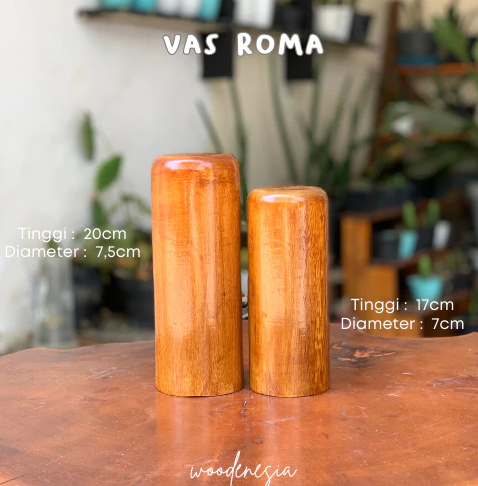 WOODENESIA Vas Bunga Kayu Mahoni Asli Pot Kering Vase Rustic Roma