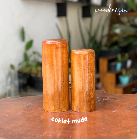 WOODENESIA Vas Bunga Kayu Mahoni Asli Pot Kering Vase Rustic Roma