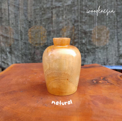 WOODENESIA Vas Bunga Aesthetic Hiasan Rumah Rustic Minimalis Estetik Kayu Mahoni Kode Denver