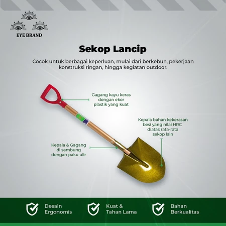 Sekop Gagang Kayu Lancip Cap Mata