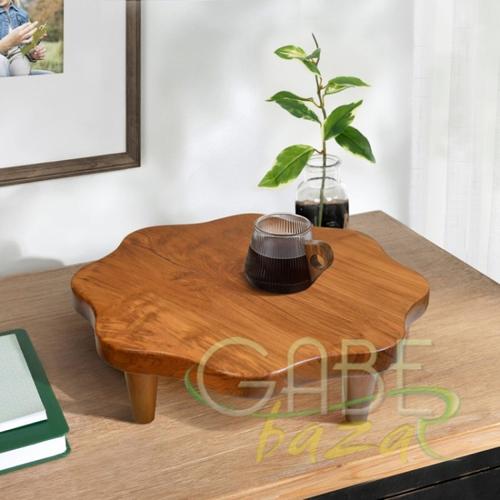Meja Mini Tempat Teh Unik Kayu Jati Diameter 30 Cm