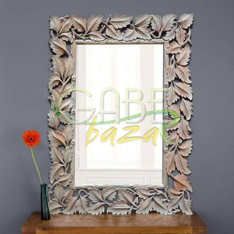 Cermin dan Figura Ukir Kaca Leaf