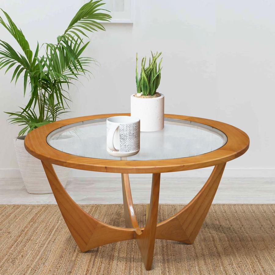 Meja Kayu Bundar Ruang Tamu Top Kaca Bevel Modern Minimalis Free Ongkir*