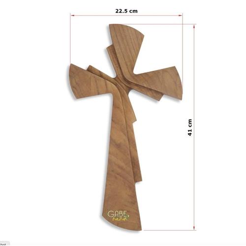 Salib Kayu Jati Dinamis - Handmade, Finishing Natural, Ukuran 41x22,5 cm