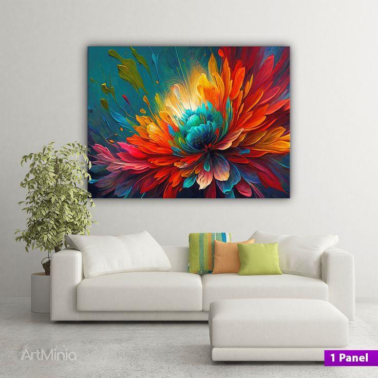 Lukisan dinding bunga Colourful aesthetic teksture art modern