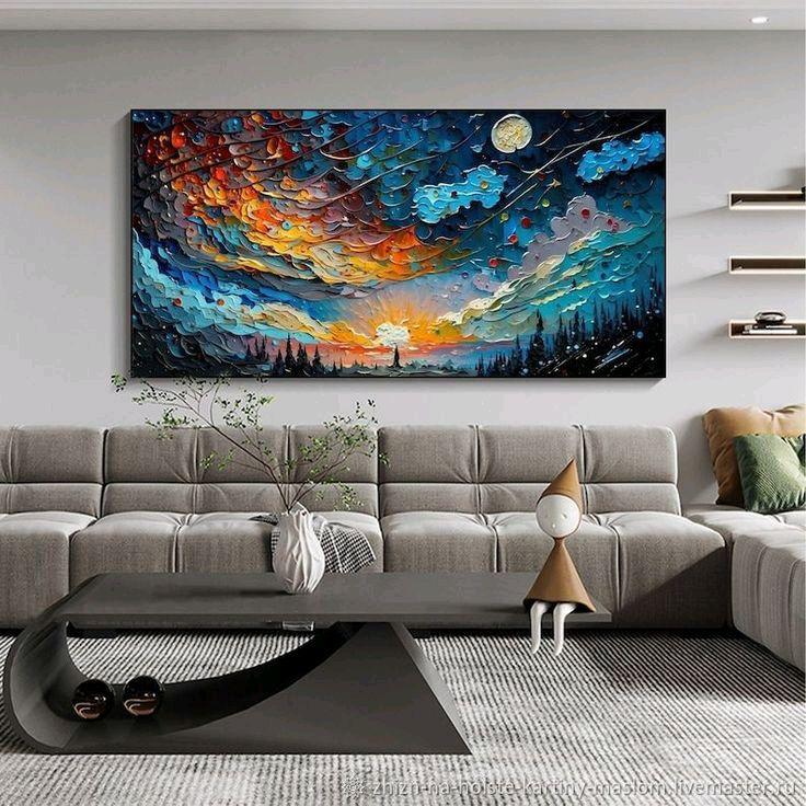 Lukisan Dinding Abstrak Colour Full Hiasan Dinding Aesthetic Modern Art - Ukuran Tercantum - 100% buatan tangan