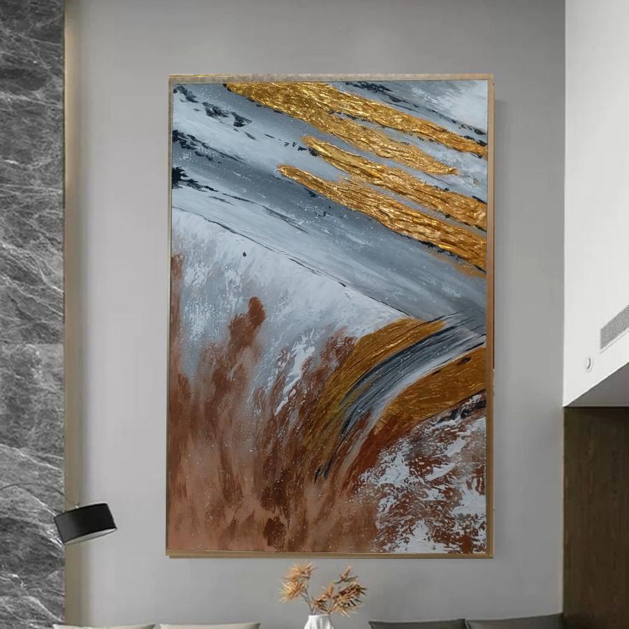 Lukisan dinding abstrak tekstur modern art timbul free packing triplek Frame