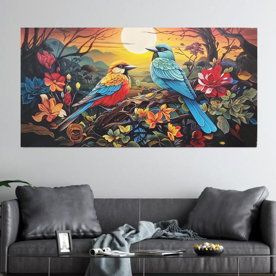 lukisan dinding burung aesthetic modern texture timbul Frame