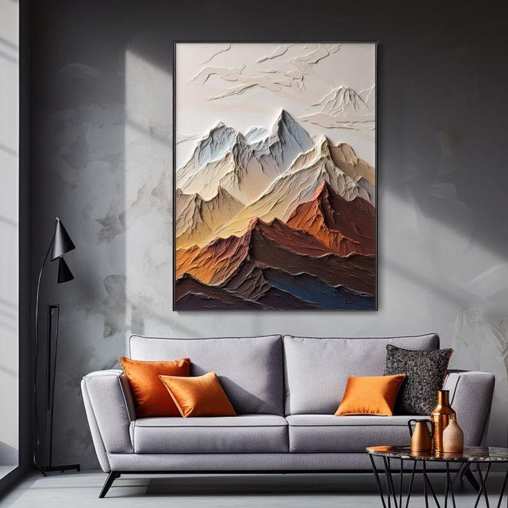 lukisan dinding abstrak gunung teksture timbul modern art