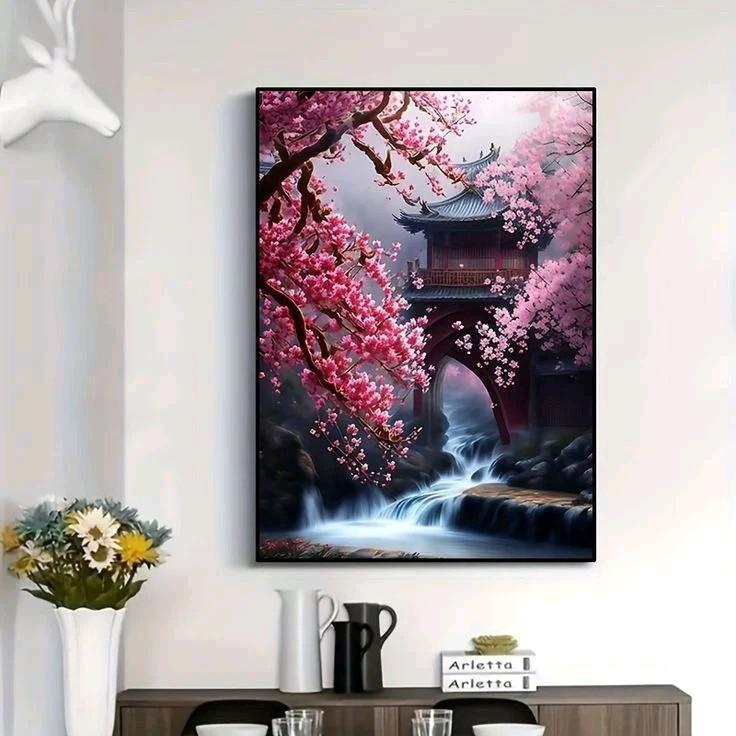 LUKISAN DINDING JAPAN AESTHETIC MODERN ART 80x150cm Dipasang di Dinding Frame