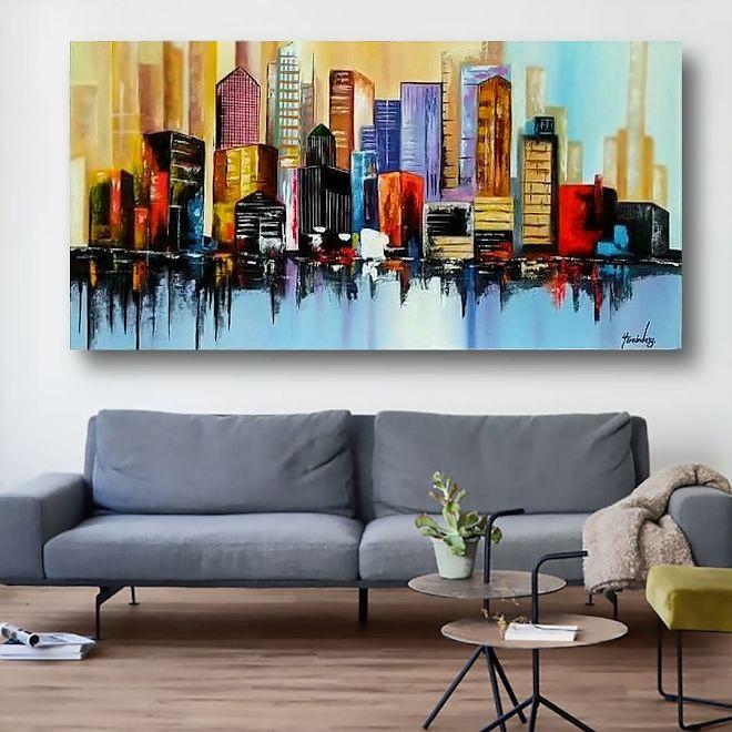 Lukisan di ding abstrak kota modern art