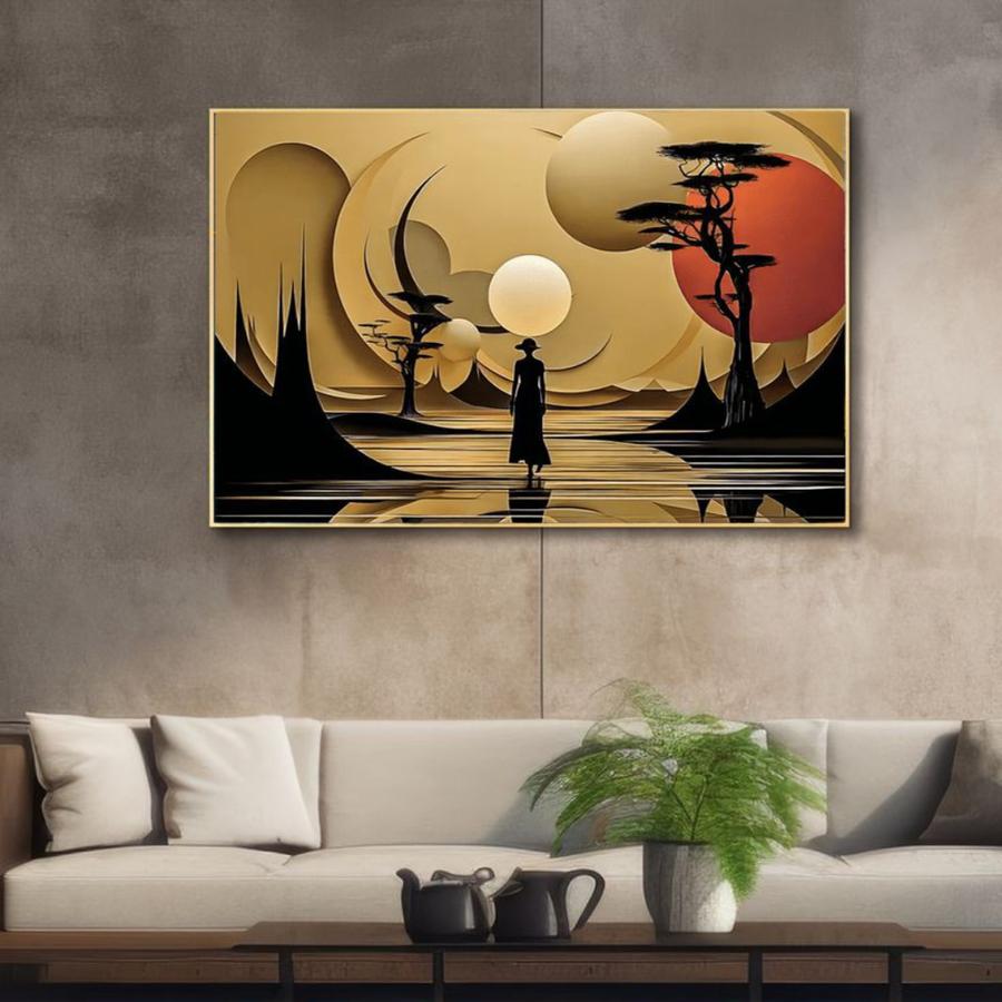 lukisan dinding abstrak pemandangan modern art free packing Triplek