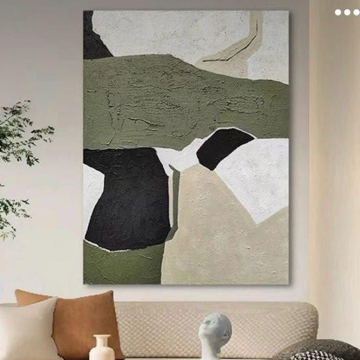 lukisan dinding abstrak modern hiasan dinding minimalis aesthetic tekstur timbul free packing triplek Frame