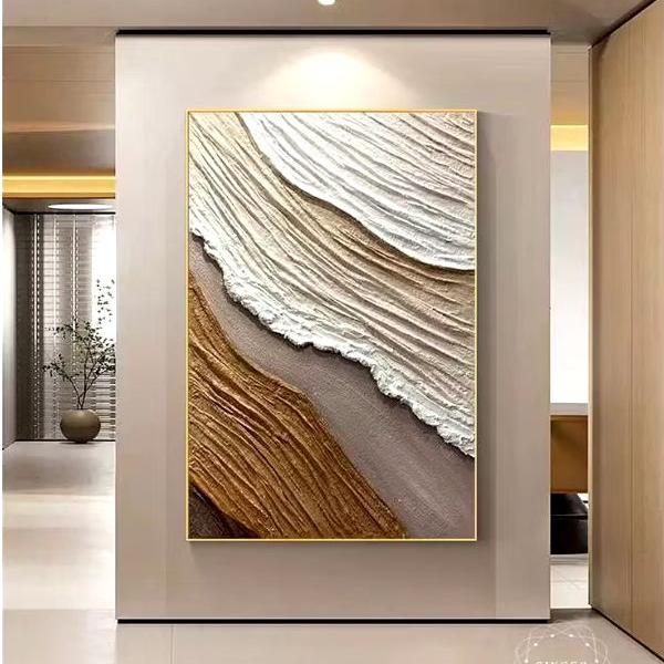 lukisan dinding abstrac modern hiasan dinding aesthetic tekstur timbul free packing
