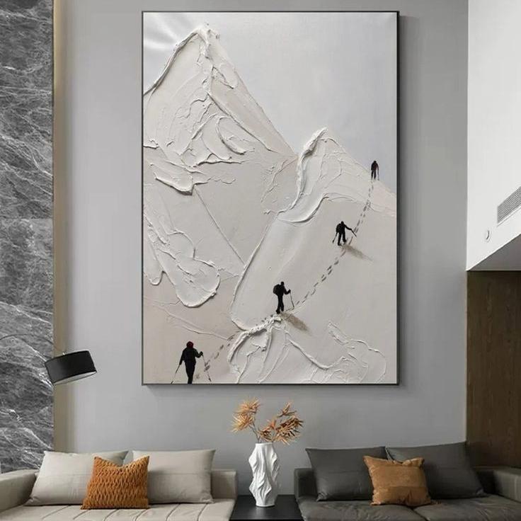 lukisan dinding abstrak ski teksture timbul modern art free packing triplek Frame