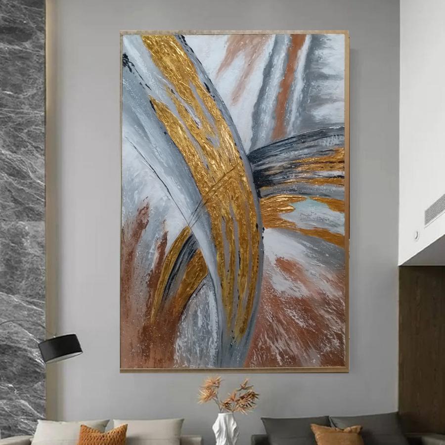 Lukisan dinding abstrak tekstur timbul modern art free packing triplek Frame 