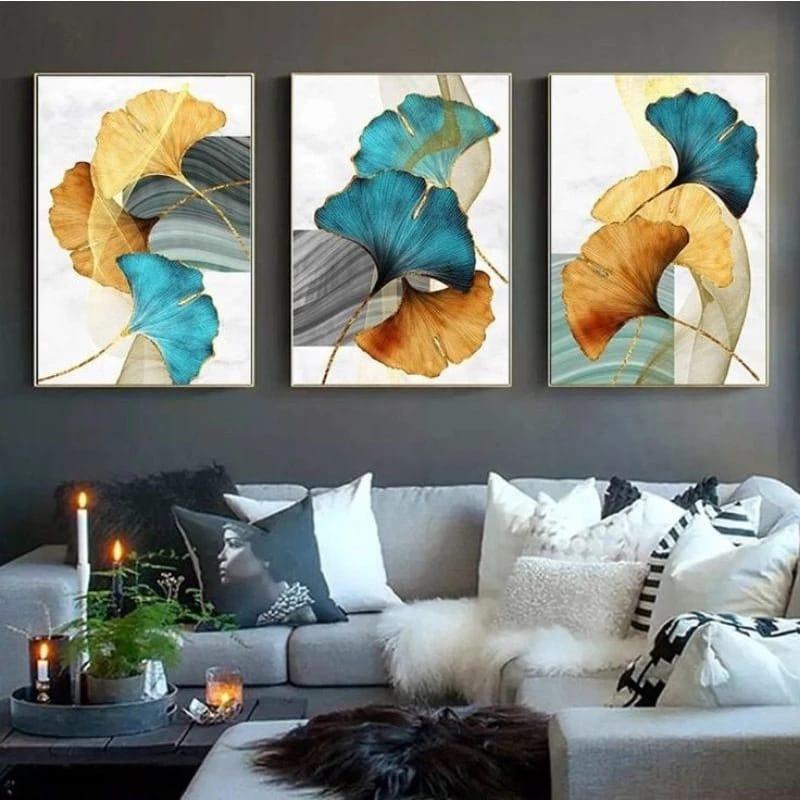 Lukisan Dinding Abstrak Aesthetic 3in1 60 x 90cm Kanvas Acrylic