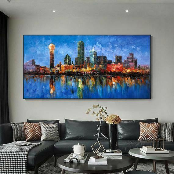 Lukisan dinding abstrak kota modern art hiasan