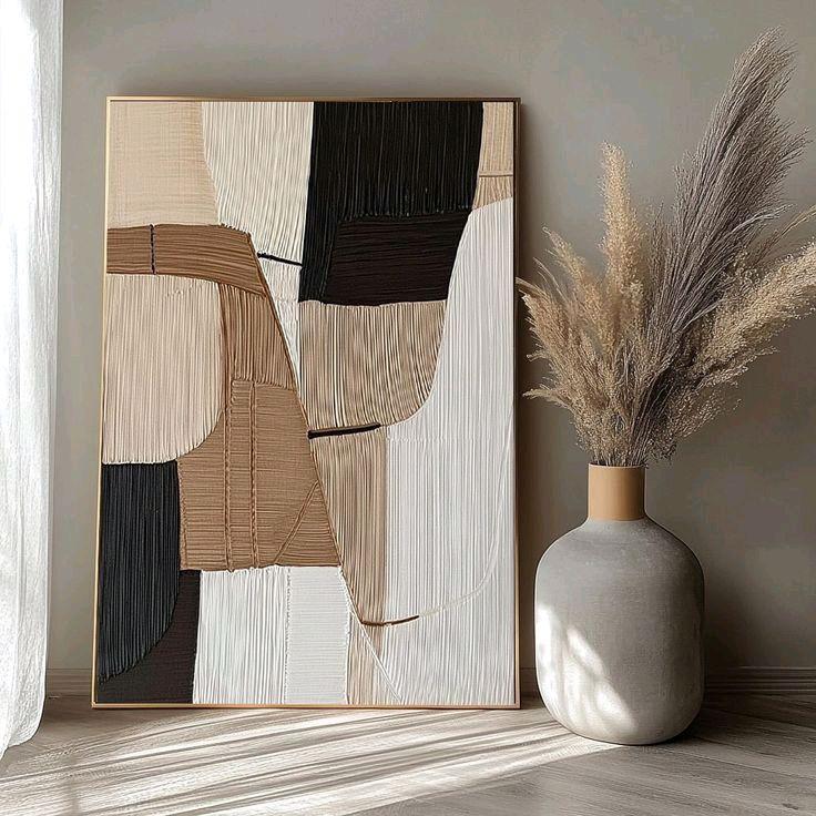 Lukisan Dinding Abstrak Aesthetic Modern Art Kanvas Asli Tangan Frame Standar Span Ram Kayu Garansi Pengiriman Triplek Gratis