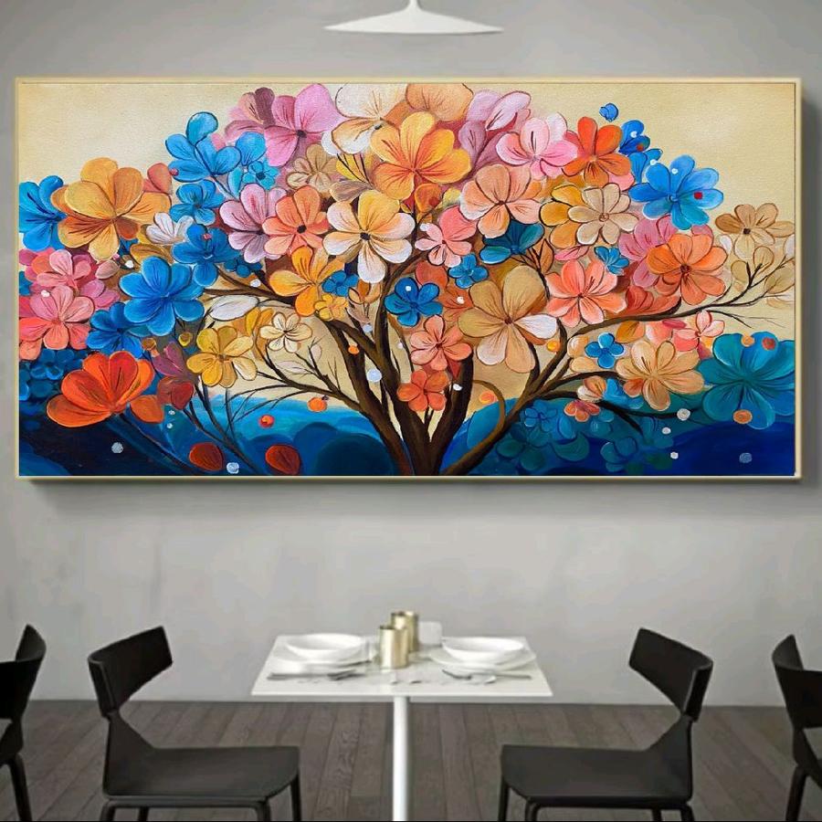 Lukisan dinding bunga colour full Modern Kanvas Hiasan Dinding Frame 