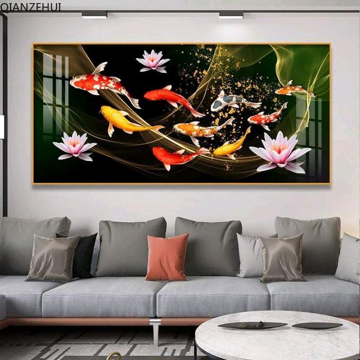 Lukisan dinding koi aesthetic modern art Frame ukuran 60x120
