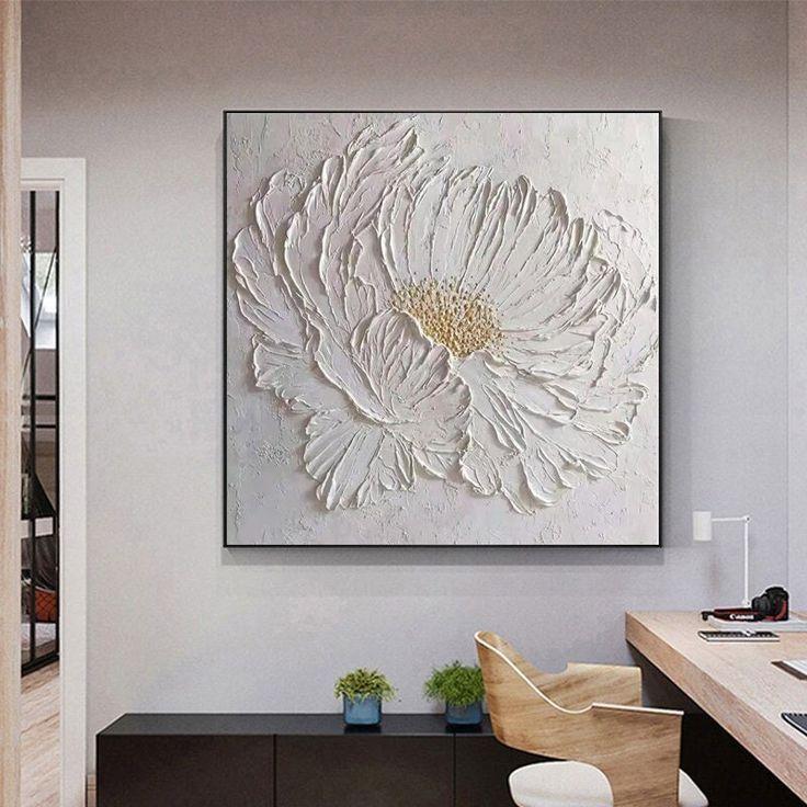 Lukisan dinding bunga tekstur timbul modern art free packing triplek Hiasan ruang tamu