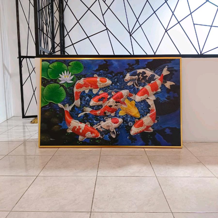 Lukisan dinding ikan koi teksture modern art Frame