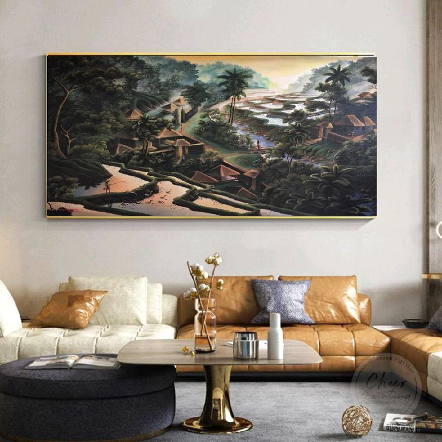 Lukisan dinding pemandangan aesthetic modern art lukisan kanvas Hiasan dinding Frame - 80x150 cm