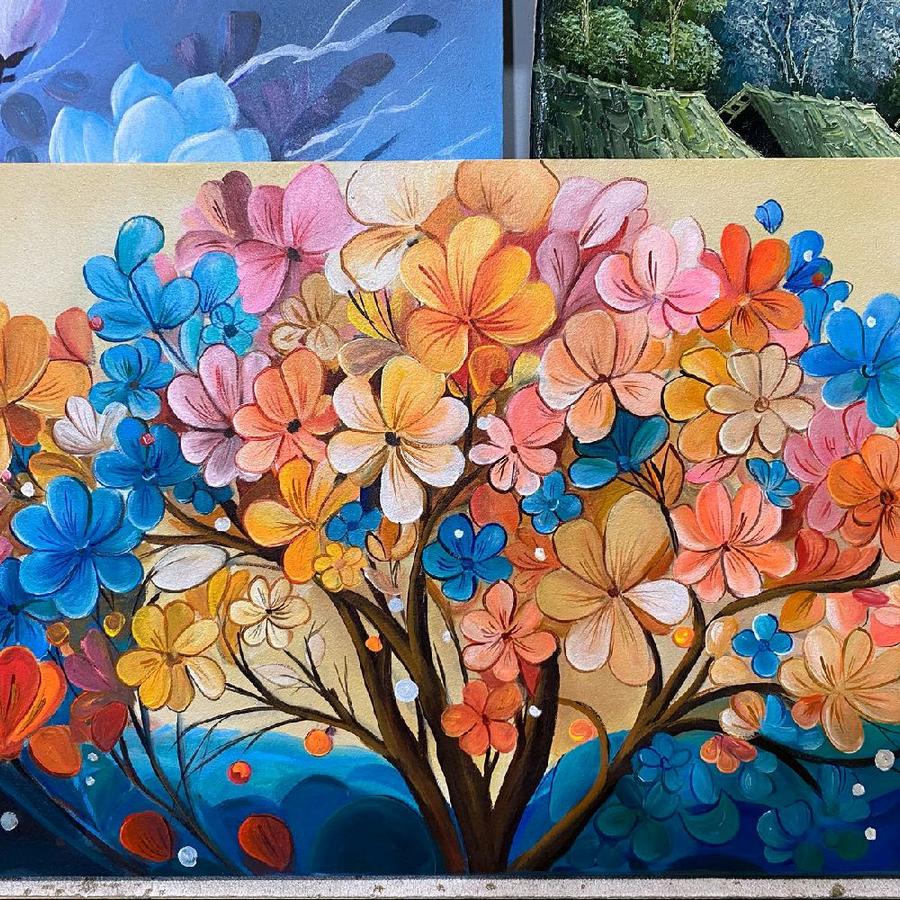 Lukisan dinding bunga colour full Modern Kanvas Hiasan Dinding Frame 