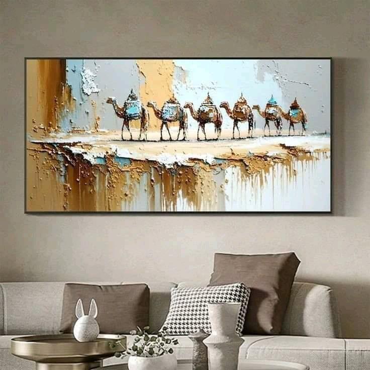 LUKISAN DINDING ABSTRAK UNTA UKURAN 80 X 150 CM LUKISAN KANVAS HIASAN DINDING RUANG TAMU Modern Frame
