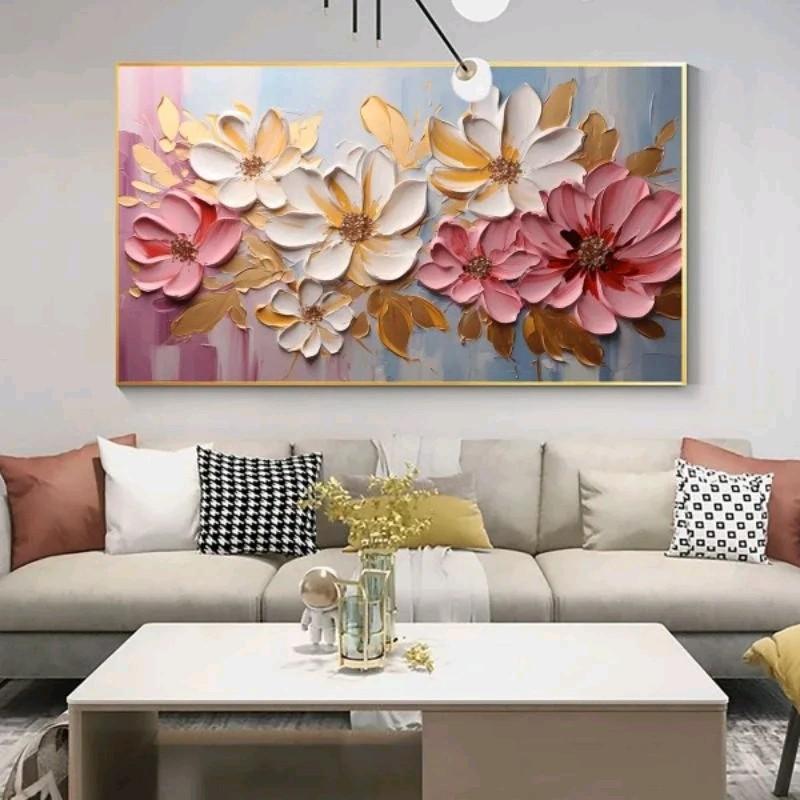 LUKISAN DINDING BUNGA PINK TEKSTURE ART Frame