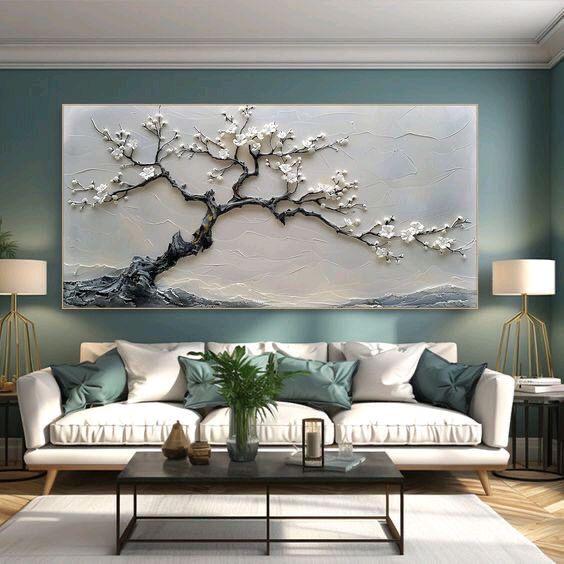 Lukisan dinding abstrak pohon estetik modern art lukisan kanvas Hiasan dinding aesthetic free packing triplek