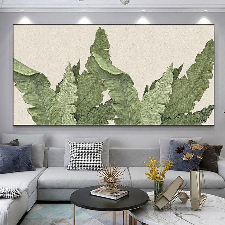 lukisan dinding daun aesthetic teksture timbul modern art free packing triplek