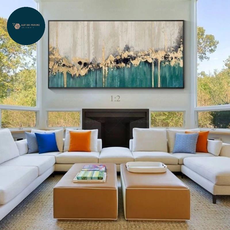 Lukisan Dinding Abstrak Tosca Teksture modern - Media Kanvas, Cat Akrilik, Handmade