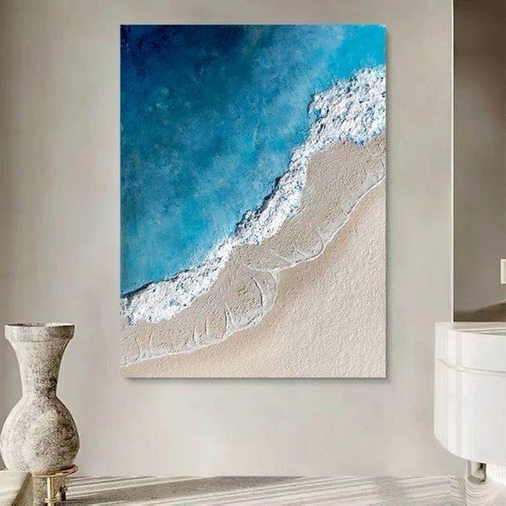 lukisan dinding abstrak pantai teksture timbul modern art packing triplek Frame