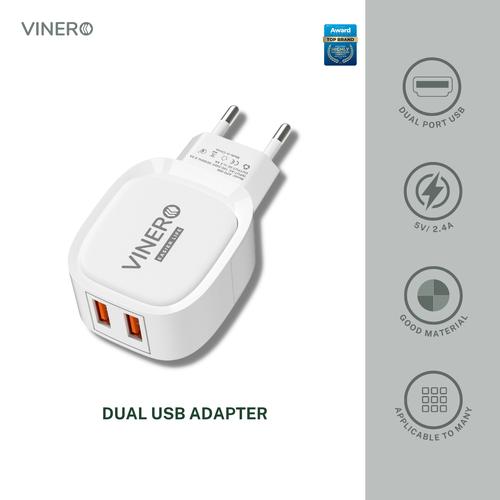 Vinero Power Adapter Charger Dual Port USB 5V/2.4A Travel Charging