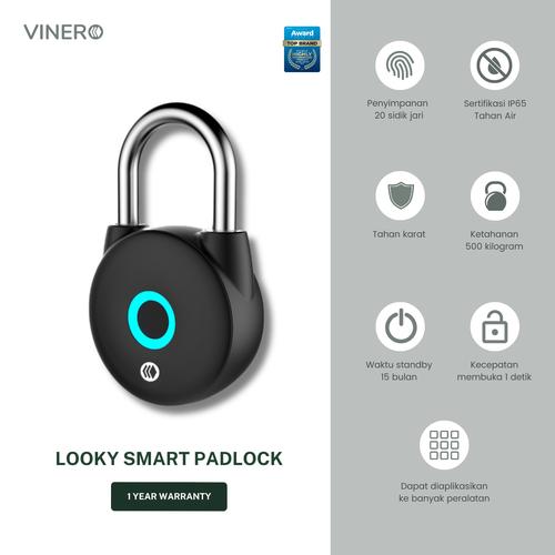 Vinero Looky Smart Padlock Gembok Fingerprint Waterproof IP65