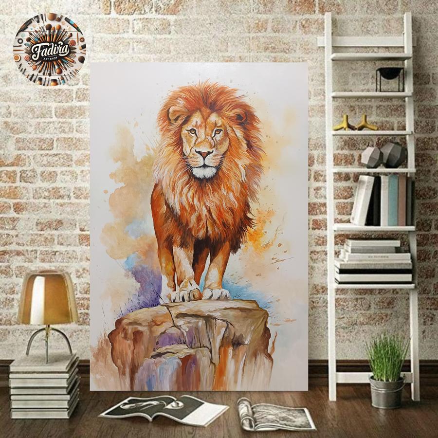 Lukisan dinding ruang tamu singa jantan modern art frame