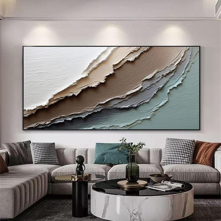 Lukisan dinding ruang tamu abstrak pantai berteksture modern art